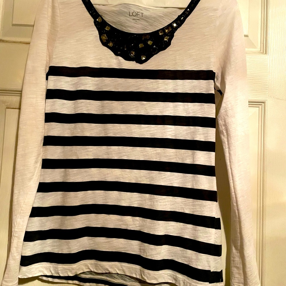 Loft Rhinestone Embelished Soft Long Sleeve Top